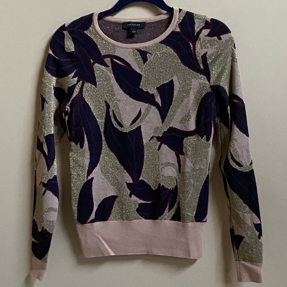 ANN TAYLOR SWEATER/PULLOVER MERINO WOOL SPARKLE SWEATER/MULTI COLOR/M.
